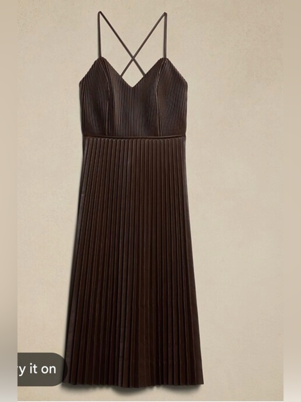 Banana Republic Faux Leather Pleated Strappy Midi Dress in Dark Brown (Oak)